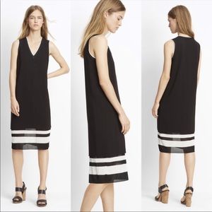 Vince blocked stripe double layer vneck dress